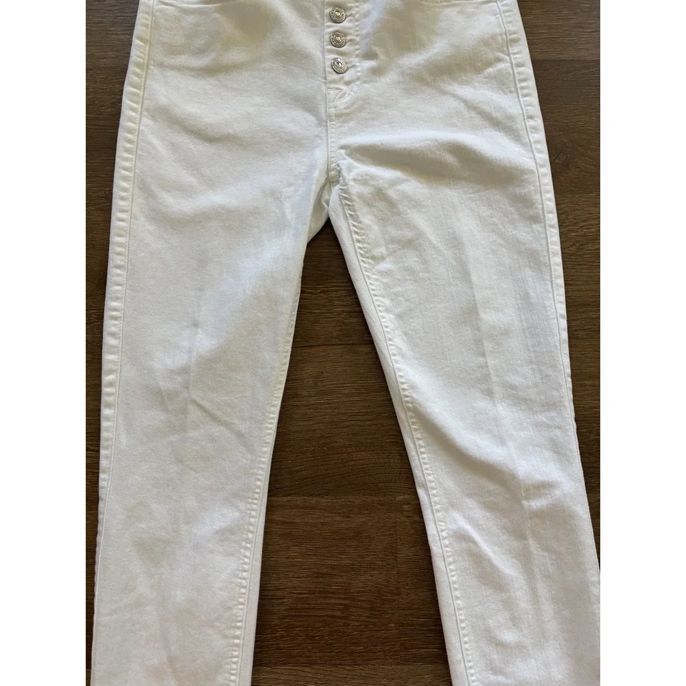 7‎ For All Mankind Women Jeans 28 White High Rise Crop Skinny Stretch Button fly